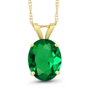 gem stone king 14k yellow gold green nano emerald pendant necklace for women (2.20 cttw, gemstone may birthstone, oval 10x8mm, with 18 inch chain)