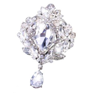 yilanair wedding bridal big crystal rhinestone bouquet brooch pin for women (silver)