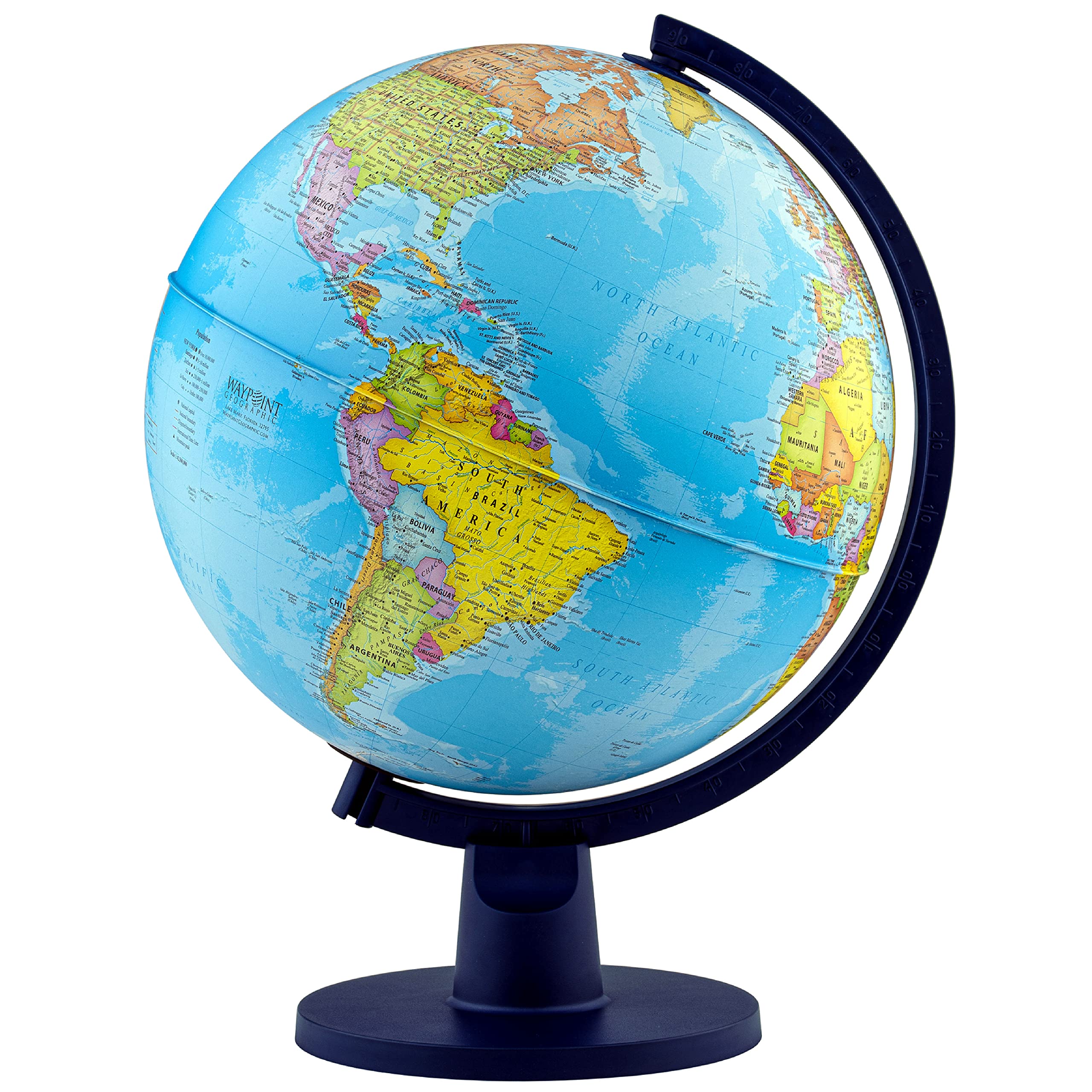 Waypoint Geographic Scout Illuminated, Decorative Classroom Globe with Stand, World Globe with More than 4000 Places, 12” Interactive Globe with Political Mapping, Blue