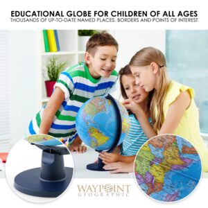 Waypoint Geographic Scout Illuminated, Decorative Classroom Globe with Stand, World Globe with More than 4000 Places, 12” Interactive Globe with Political Mapping, Blue