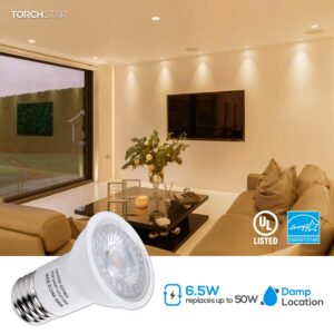 TORCHSTAR PAR16 LED Bulb, 500LM 6.5W 50W Equivalent, Dimmable Spot Light, 40° Beam Angle, UL & Energy Star Listed Track Spotlight, 3000K Warm White, E26 Medium Base, Damp Rated, Pack of 6