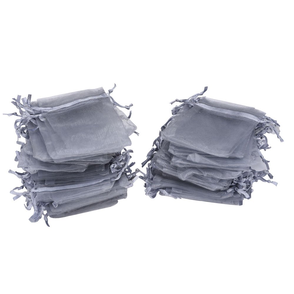 Mudder Organza Gift Bags Wedding Favour Bags Jewelry Pouches, Pack of 100 (2.8 x 3.5 Inch, Silver)