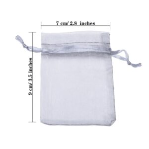 Mudder Organza Gift Bags Wedding Favour Bags Jewelry Pouches, Pack of 100 (2.8 x 3.5 Inch, Silver)