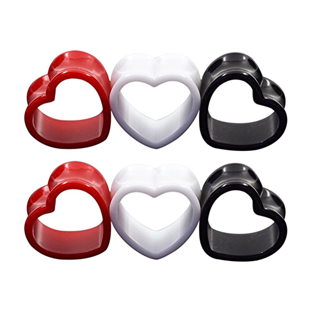 Qmcandy 6pcs Heart Shape Acrylic Ear Tunnels Plugs Set Mix Color Stretcher Expander Ear Gauge 00G