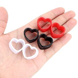 Qmcandy 6pcs Heart Shape Acrylic Ear Tunnels Plugs Set Mix Color Stretcher Expander Ear Gauge 00G