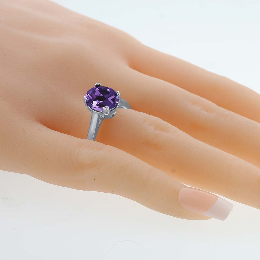 Gem Stone King 925 Sterling Silver Purple Amethyst and White Diamond Ring For Women (2.53 Cttw, Oval 11X9MM, Gemstone Birthstone, Available in size 5, 6, 7, 8, 9)