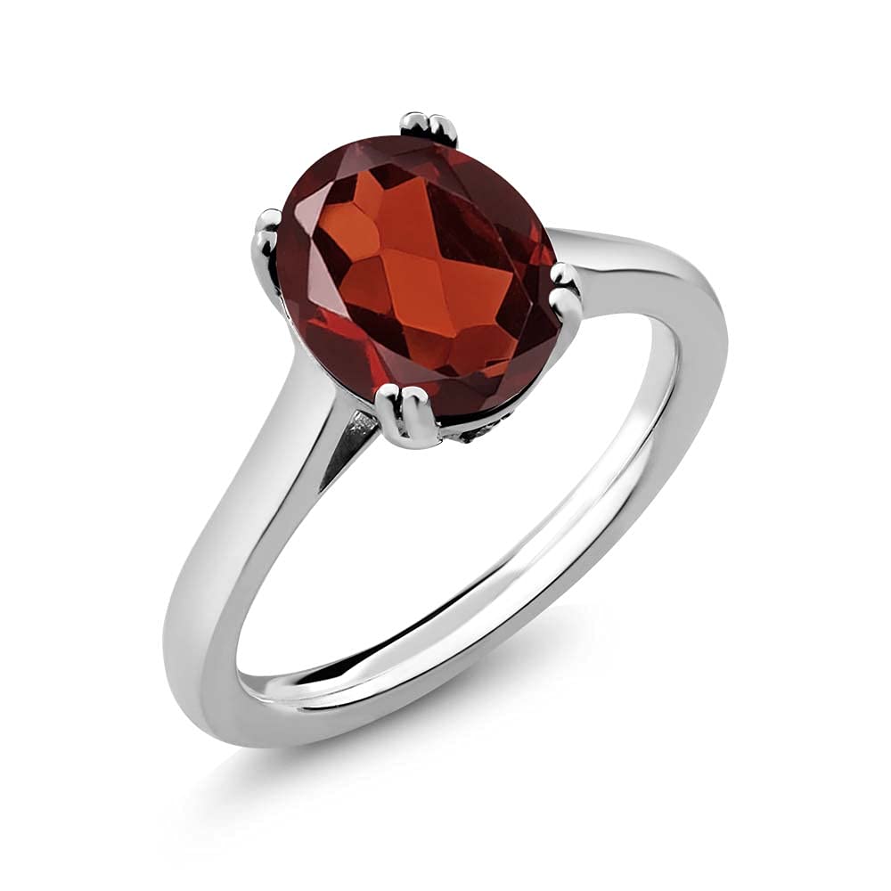 Gem Stone King 925 Sterling Silver Red Garnet and Black Diamond Solitaire Ring For Women (3.63 Cttw, Oval 11X9MM, Gemstone Birthstone, Available in size 5, 6, 7, 8, 9)