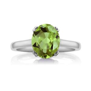 Gem Stone King 925 Sterling Silver Green Peridot and Black Diamond Solitaire Ring For Women (3.03 Cttw, Oval 11X9MM, Gemstone Birthstone, Available In Size 5, 6, 7, 8, 9)