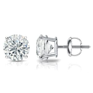 1/4 Carat Diamond Round Stud Earrings in 14k White Gold (I1-I2, cttw) 4-Prong Basket Screw Back by Diamond Wish