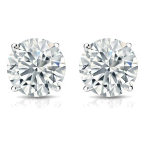 1/4 Carat Diamond Round Stud Earrings in 14k White Gold (I1-I2, cttw) 4-Prong Basket Screw Back by Diamond Wish