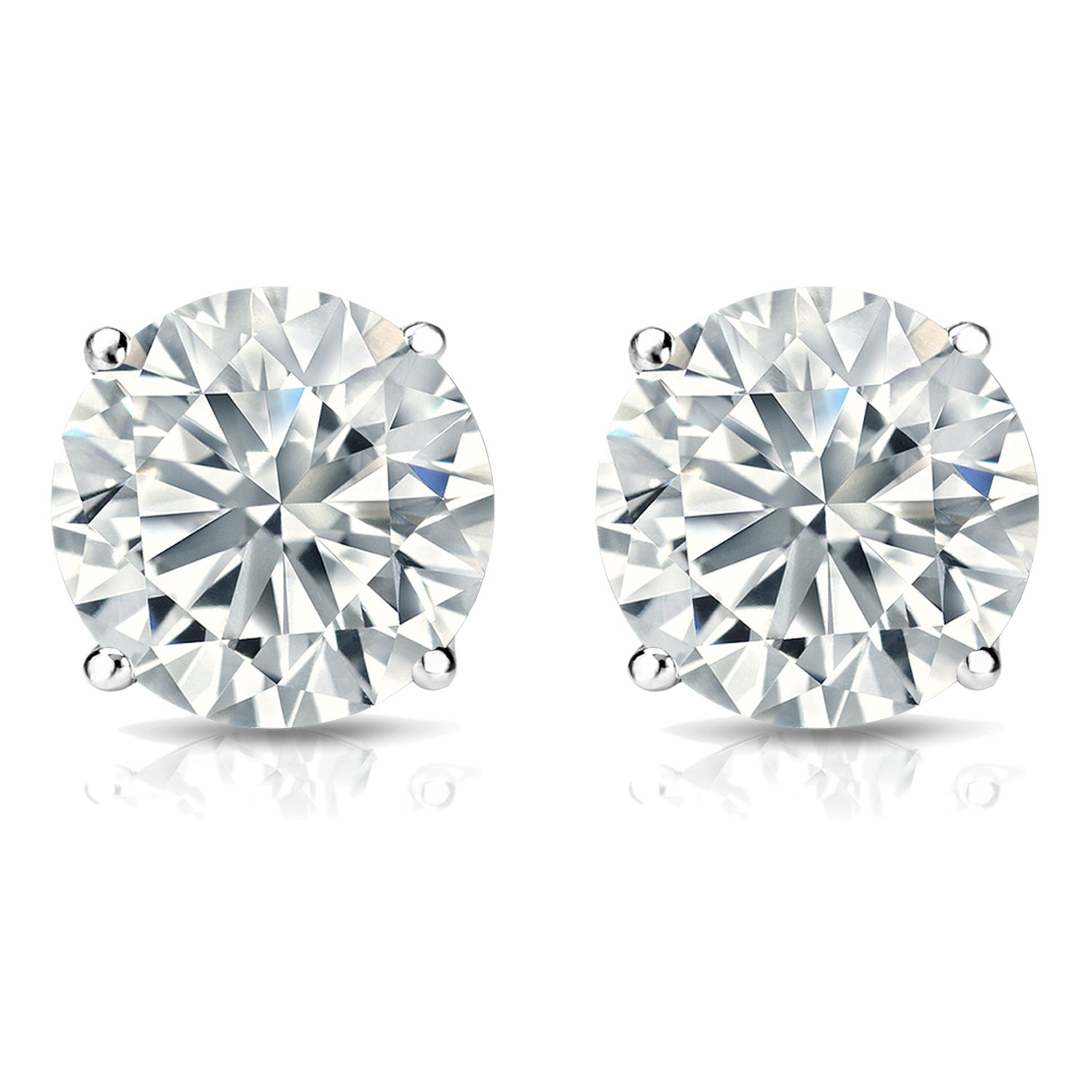 1/4 Carat Diamond Round Stud Earrings in 14k White Gold (I1-I2, cttw) 4-Prong Basket Screw Back by Diamond Wish