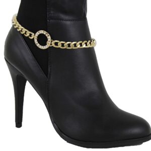 Women Western Fashion Anklet Boot Chains Bracelet Gold Metal Bling Ring Beads Round Shoe Charm