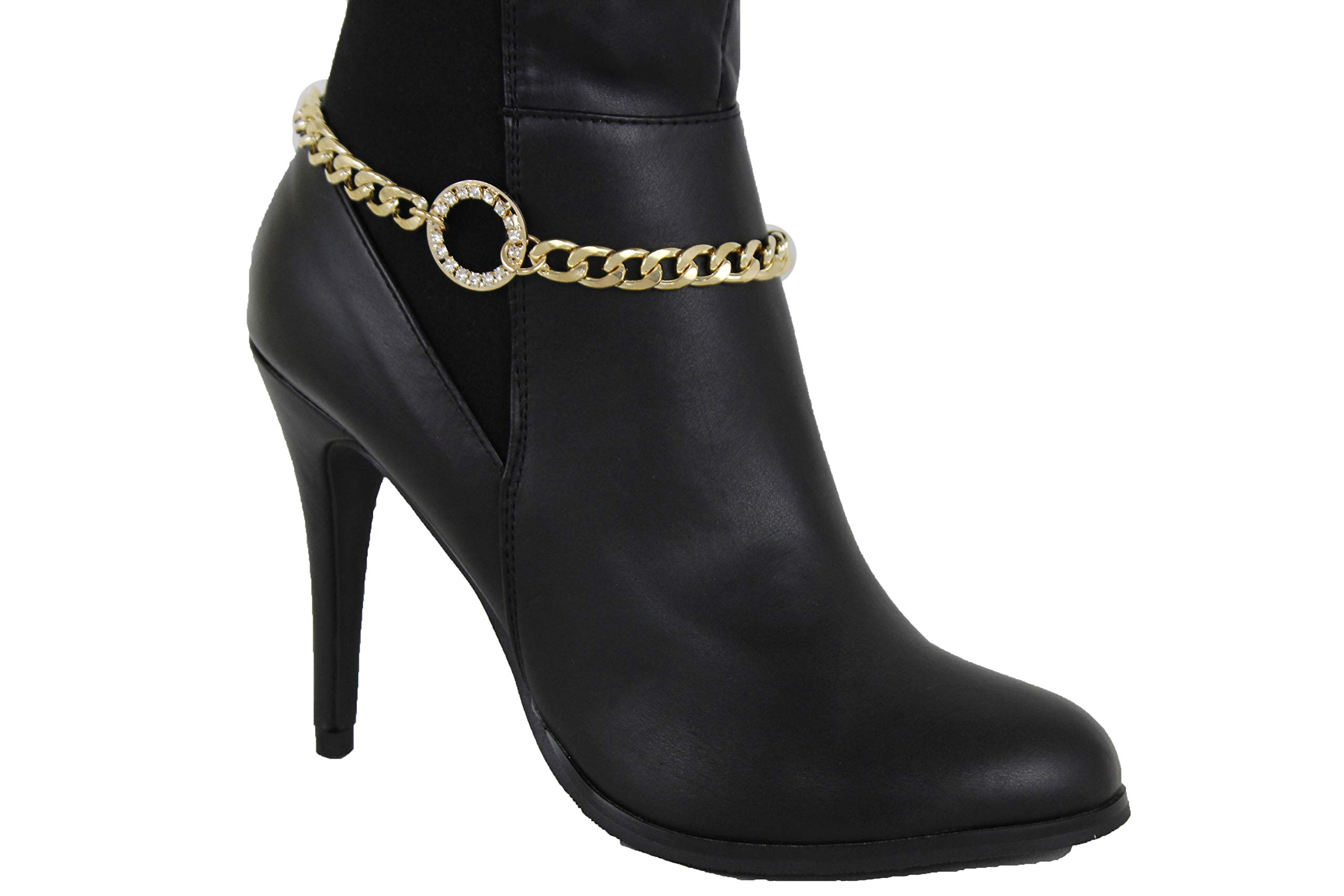 Women Western Fashion Anklet Boot Chains Bracelet Gold Metal Bling Ring Beads Round Shoe Charm