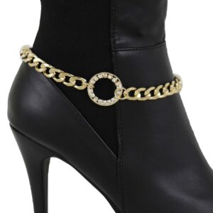 Women Western Fashion Anklet Boot Chains Bracelet Gold Metal Bling Ring Beads Round Shoe Charm