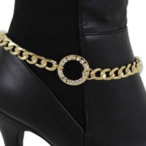 Women Western Fashion Anklet Boot Chains Bracelet Gold Metal Bling Ring Beads Round Shoe Charm