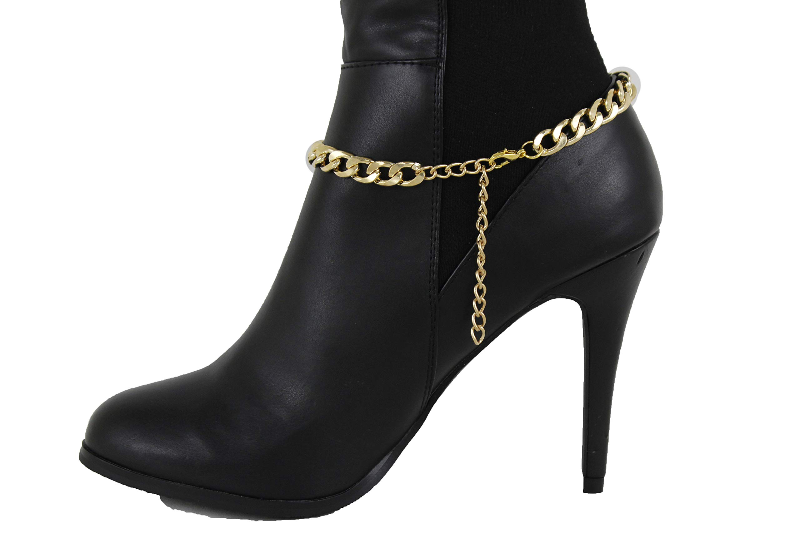 Women Western Fashion Anklet Boot Chains Bracelet Gold Metal Bling Ring Beads Round Shoe Charm