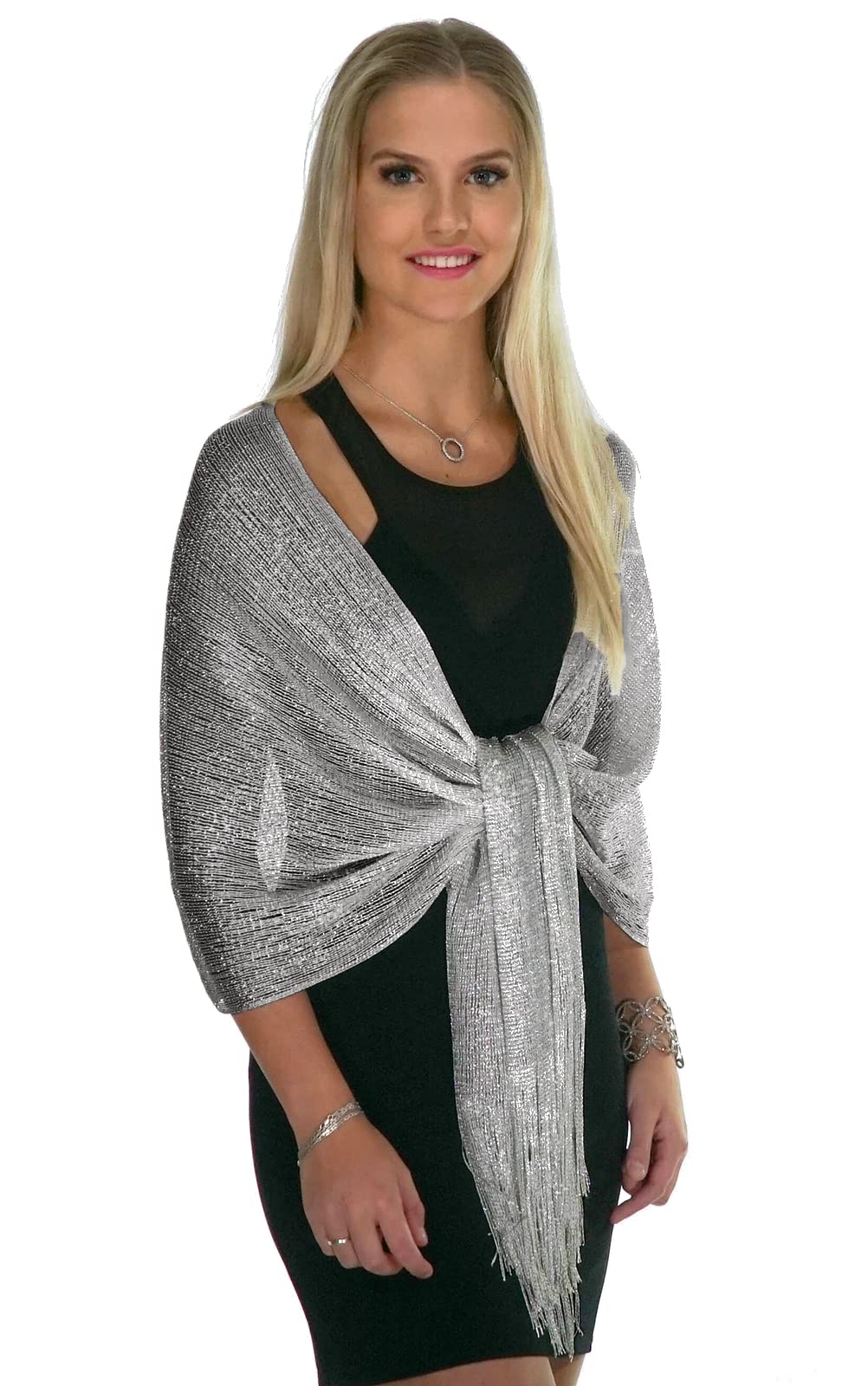 ShineGlitz Shawls and Wraps for Evening Dresses, Metallic Glitter Shawls for Women, Sparkling Wedding Metallic Silver Shawl Gift