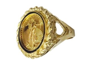 tex 14k yellow gold ring, 1/10oz us lady liberty coin, approx 11.4g