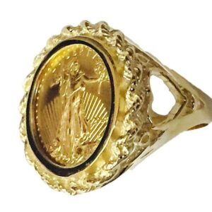 TEX 14k Yellow Gold Ring, 1/10oz US Lady Liberty Coin, Approx 11.4g