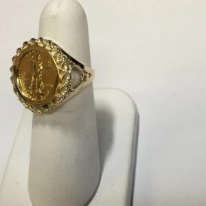 TEX 14k Yellow Gold Ring, 1/10oz US Lady Liberty Coin, Approx 11.4g