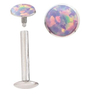 Sparkling Synthetic Purple fire Opal Internally Threaded Labret Monroe Lip Tragus Piercing bar Body Jewelry Ring 16g, 16 Gauge