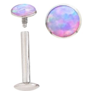 Sparkling Synthetic Purple fire Opal Internally Threaded Labret Monroe Lip Tragus Piercing bar Body Jewelry Ring 16g, 16 Gauge