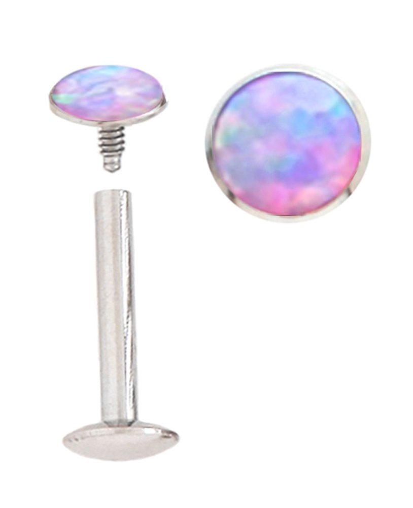 Sparkling Synthetic Purple fire Opal Internally Threaded Labret Monroe Lip Tragus Piercing bar Body Jewelry Ring 16g, 16 Gauge