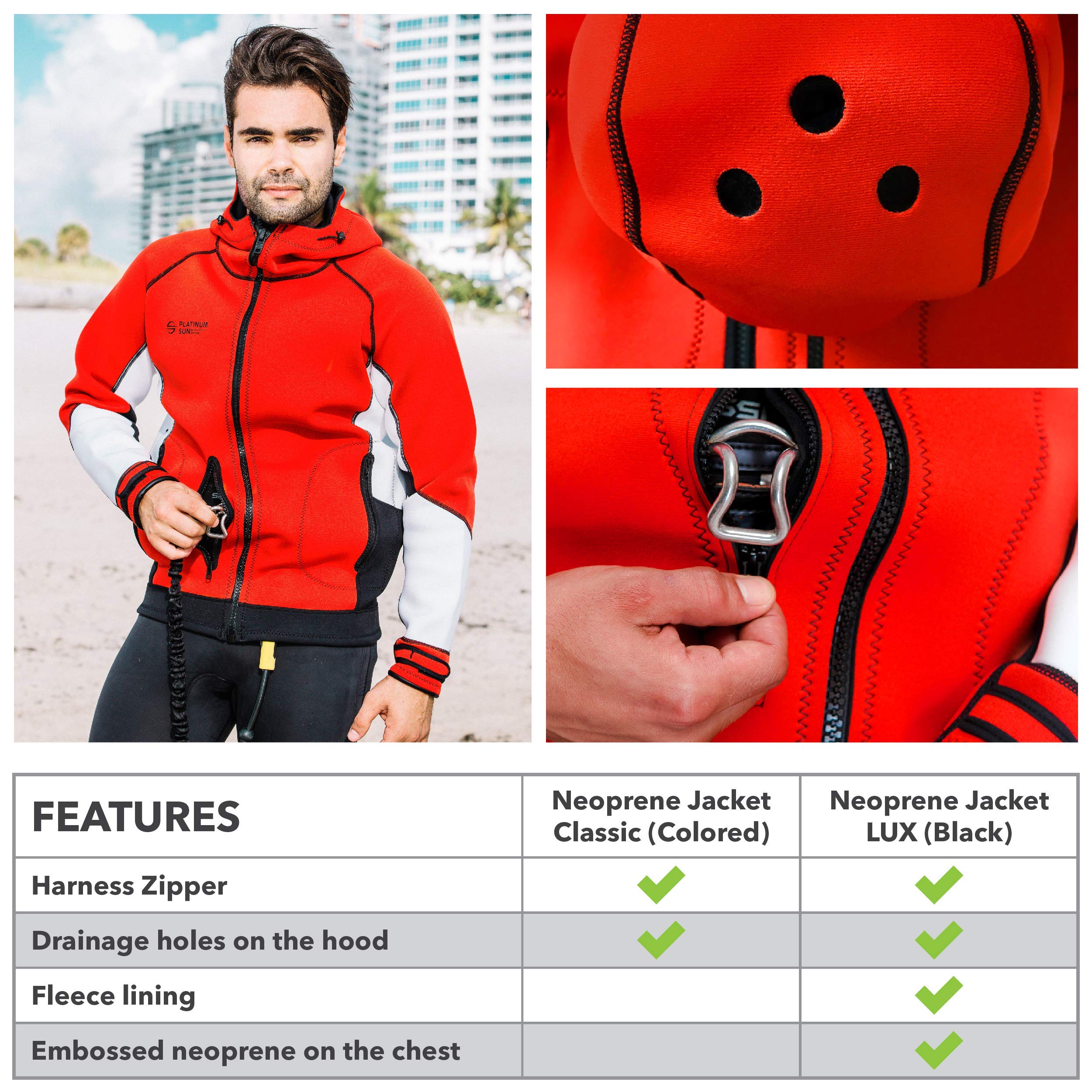 Unisex PRO Neoprene Jacket Wetsuit Hoodie - Waterproof Wind Sailing Fishing Surf Jackets for Men and Women (Red, XXL)