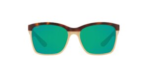 costa del mar womens anaa rectangular sunglasses, retro tortoise/cream/mint/green mirrored polarized-580p, 55 mm