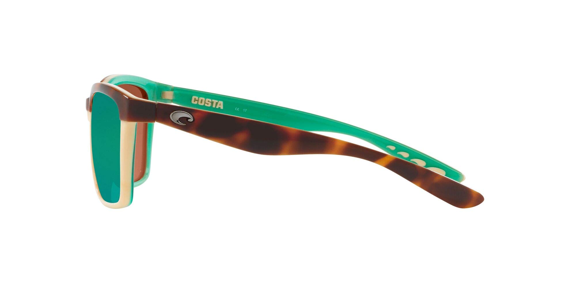 Costa Del Mar Womens Anaa Rectangular Sunglasses, Retro Tortoise/Cream/Mint/Green Mirrored Polarized-580P, 55 mm