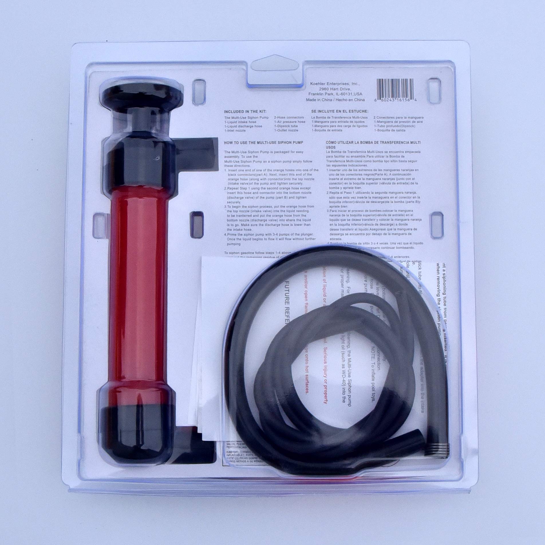 Koehler Enterprises RA990 Multi-Use Siphon Fuel Transfer Pump Kit (for Gas Oil and Liquids), Red medium