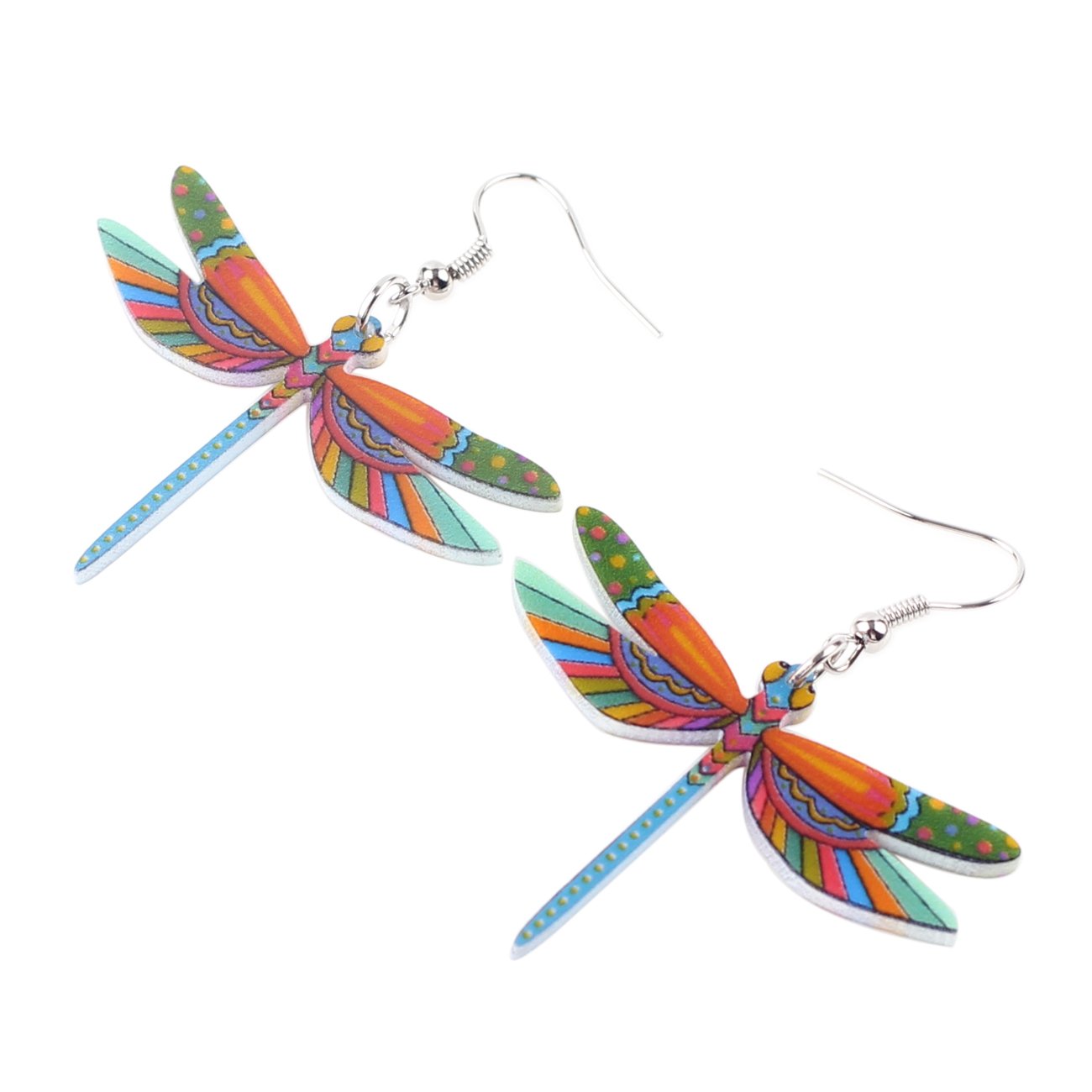 Bonsny Drop Dangle Sweet Blue Flying Dragonfly Earrings Gift Insect Pattern Fashion Jewelry For Women (Colorful)