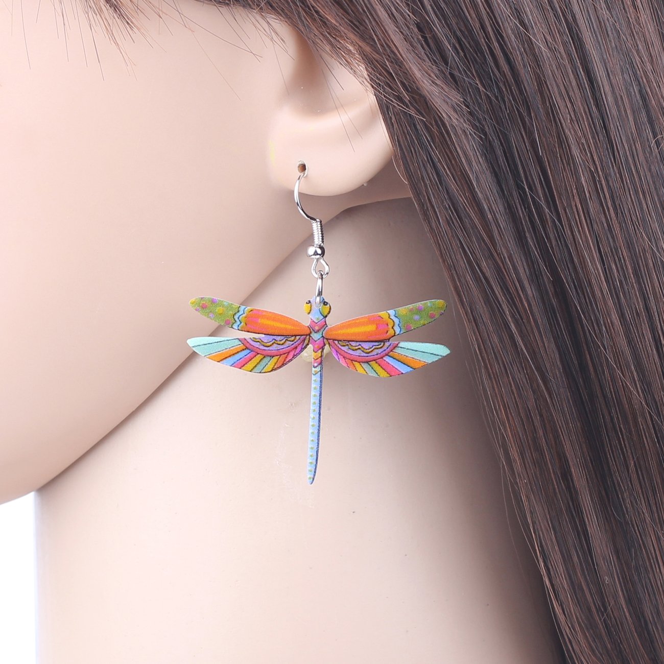 Bonsny Drop Dangle Sweet Blue Flying Dragonfly Earrings Gift Insect Pattern Fashion Jewelry For Women (Colorful)