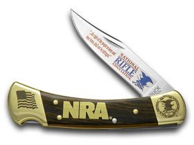 buck 110 nra national rifle association wooden folding hunter custom pocket knife