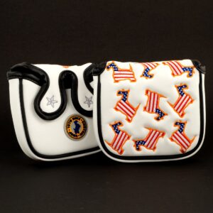 US Flag Dancing Scottie Dog High-MOI Mallet Putter Headcover, White, Golf Head Cover