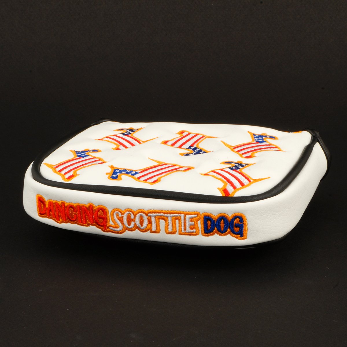 US Flag Dancing Scottie Dog High-MOI Mallet Putter Headcover, White, Golf Head Cover