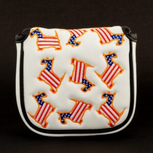 US Flag Dancing Scottie Dog High-MOI Mallet Putter Headcover, White, Golf Head Cover