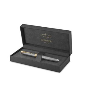 PARKER Sonnet Fountain Pen, Chiseled Silver with Gold Trim, Solid 18k Gold Fine Nib (1931489)