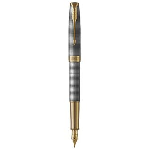 PARKER Sonnet Fountain Pen, Chiseled Silver with Gold Trim, Solid 18k Gold Fine Nib (1931489)