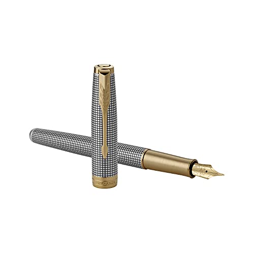 PARKER Sonnet Fountain Pen, Chiseled Silver with Gold Trim, Solid 18k Gold Fine Nib (1931489)