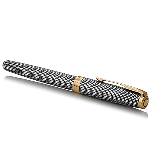 PARKER Sonnet Fountain Pen, Chiseled Silver with Gold Trim, Solid 18k Gold Fine Nib (1931489)