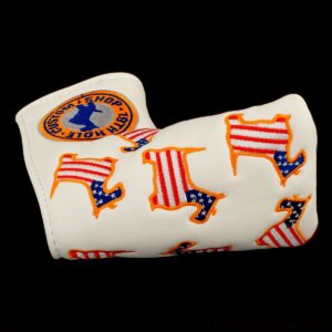 US Flag Dancing Scottie Dog Headcover for Blade and Midsize Mallet Putter, White, Golf Head Cover