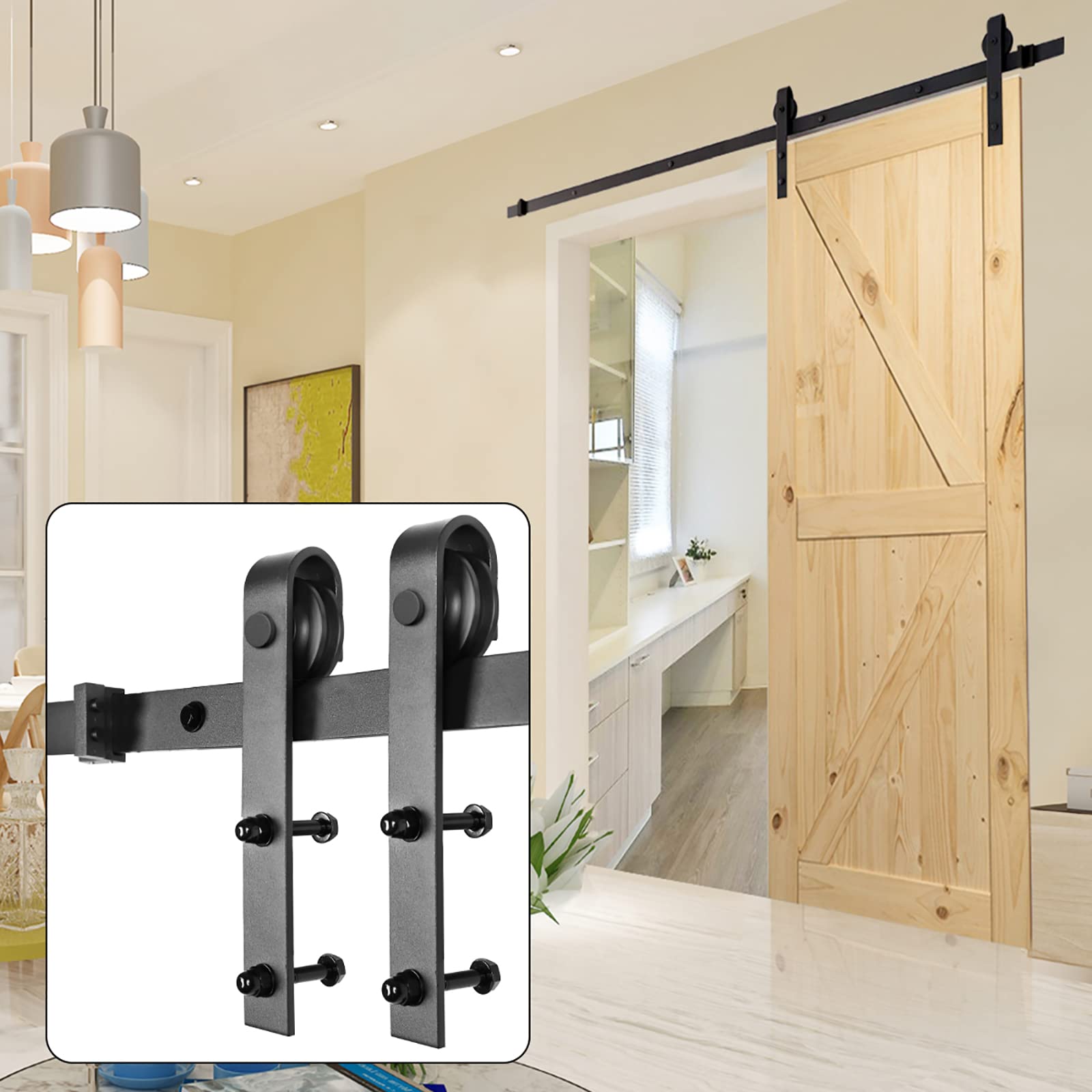 U-MAX 6.6 FT Sliding Barn Wood Door Basic Sliding Track Hardware Kit (Basic "J")