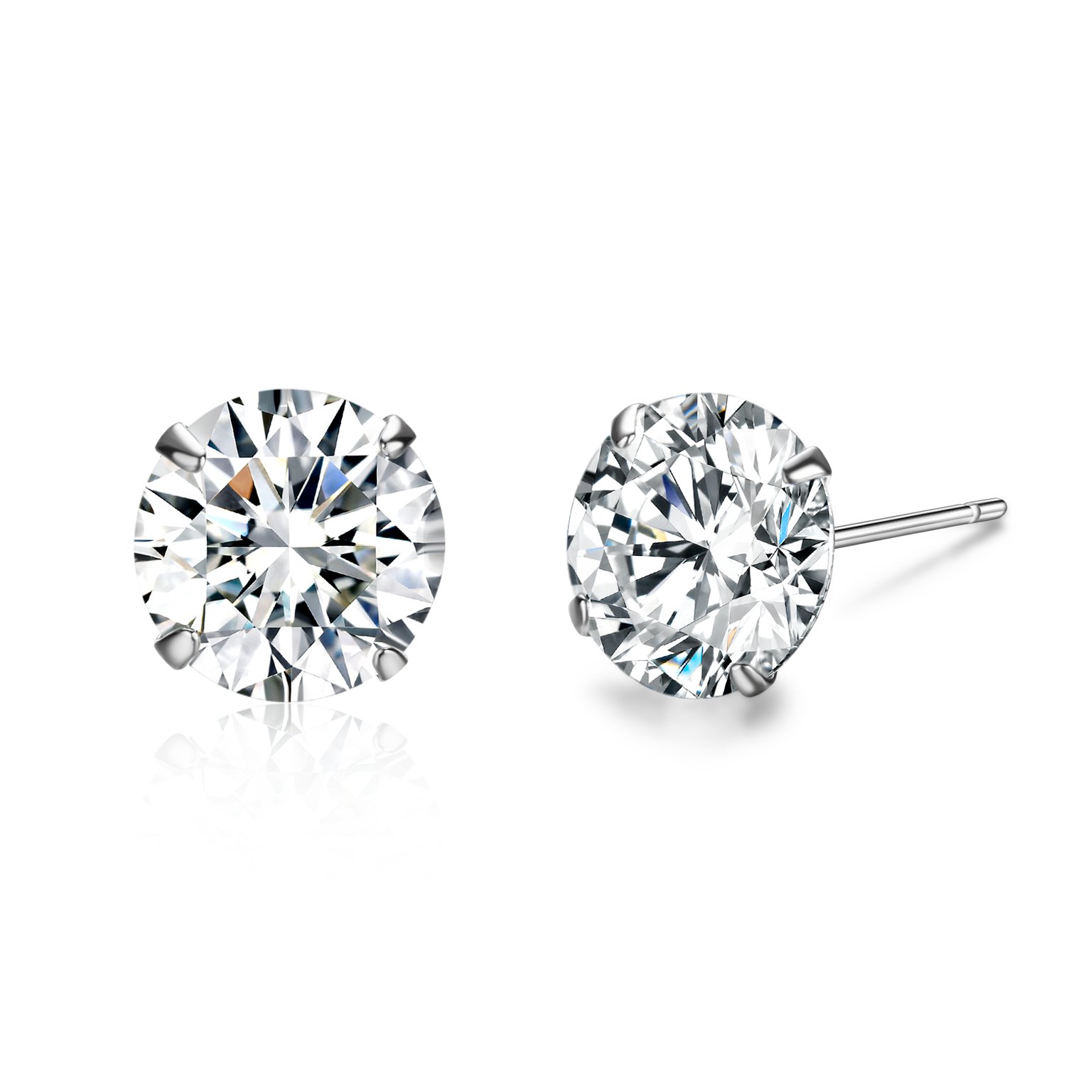 SBLING Platinum Plated Sterling Silver Stud Earrings Made with Austrian Crystals (8mm; 3.75cttw)