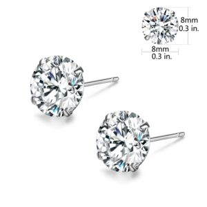 SBLING Platinum Plated Sterling Silver Stud Earrings Made with Austrian Crystals (8mm; 3.75cttw)