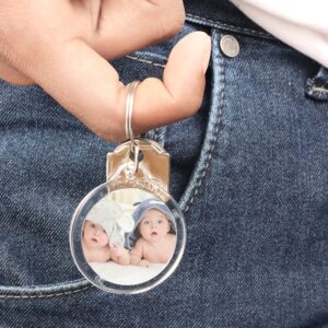 Kurtzy Blank Round Photo Insert Keychains (50 Pack) - Each Keyring is 4cm (1.57 inch) in Diameter - Translucent Clear Circle Acrylic Key Rings for Double Sided Photos - Family, Friends, Gifts & Craft