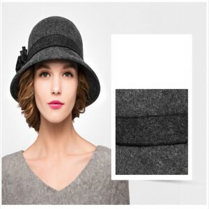 Maitose™ Women's Wool Felt Flowers Church Bowler Hats Dark Gray