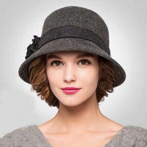 Maitose™ Women's Wool Felt Flowers Church Bowler Hats Dark Gray