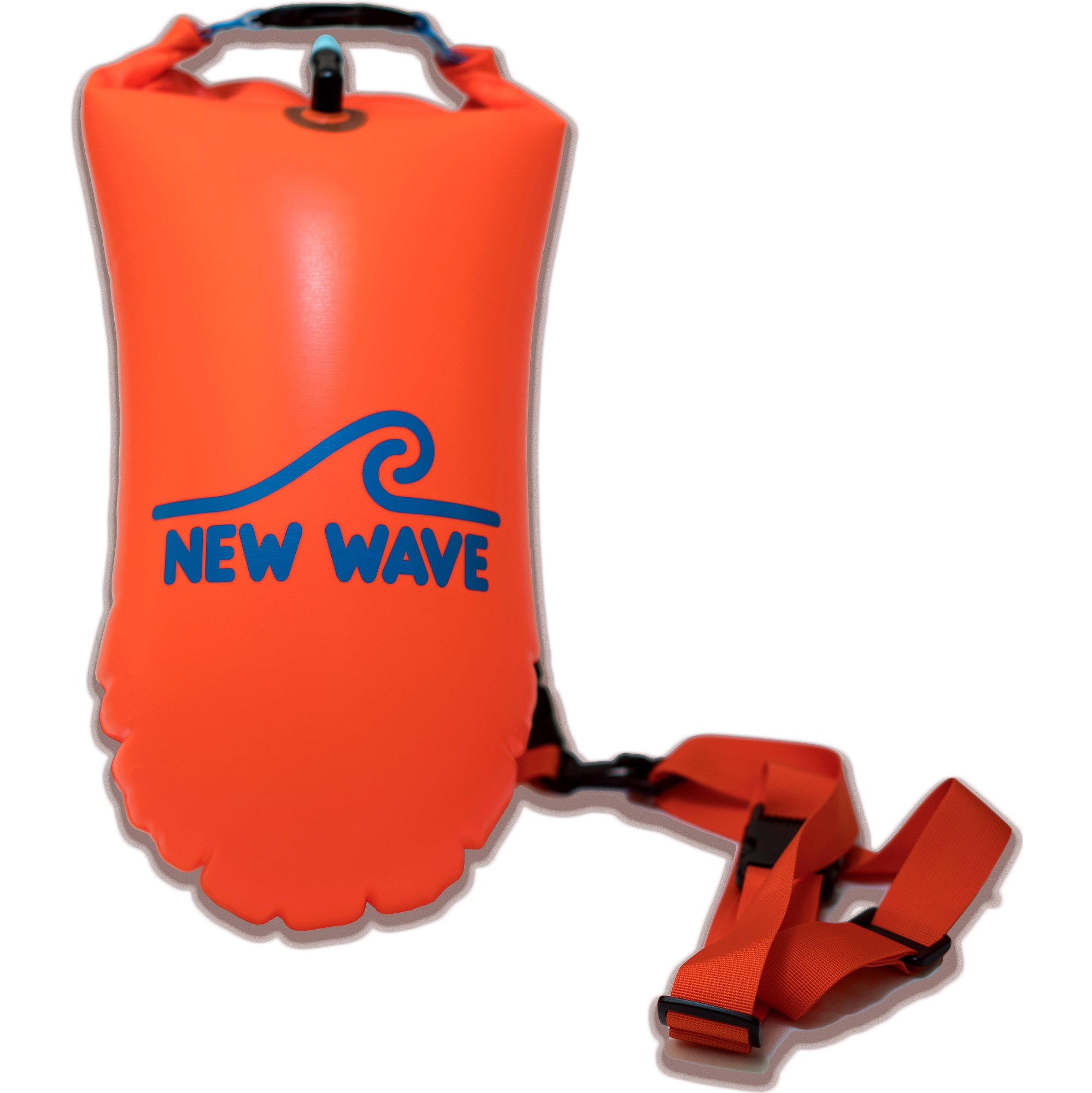 New Wave Swim Buoy Swim Safety Float and Drybag for Open Water Swimmers, Triathletes, Kayakers and Snorkelers, Highly Visible Buoy Float for Safe Swim Training (Orange PVC Medium-15L)