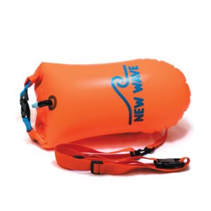 New Wave Swim Buoy Swim Safety Float and Drybag for Open Water Swimmers, Triathletes, Kayakers and Snorkelers, Highly Visible Buoy Float for Safe Swim Training (Orange PVC Medium-15L)